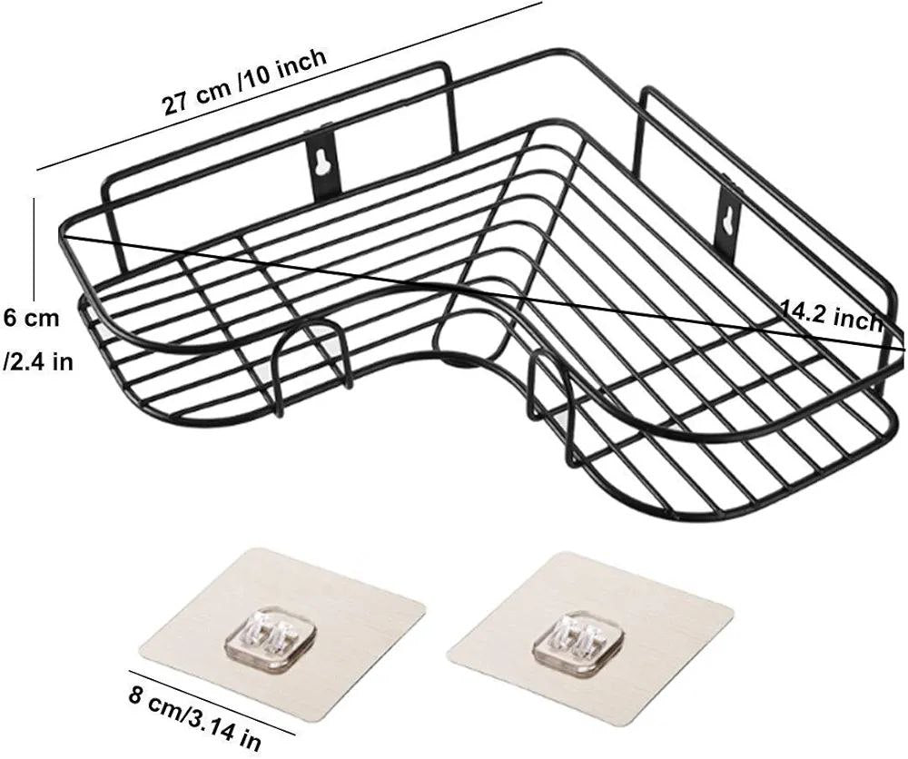 Wall Mounted Black Metal Corner Shelf Rack