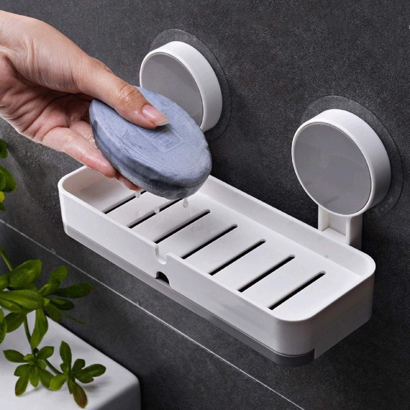 Wall-Mounted Soap Dish Holder with Drainage & Strong Suction Cups