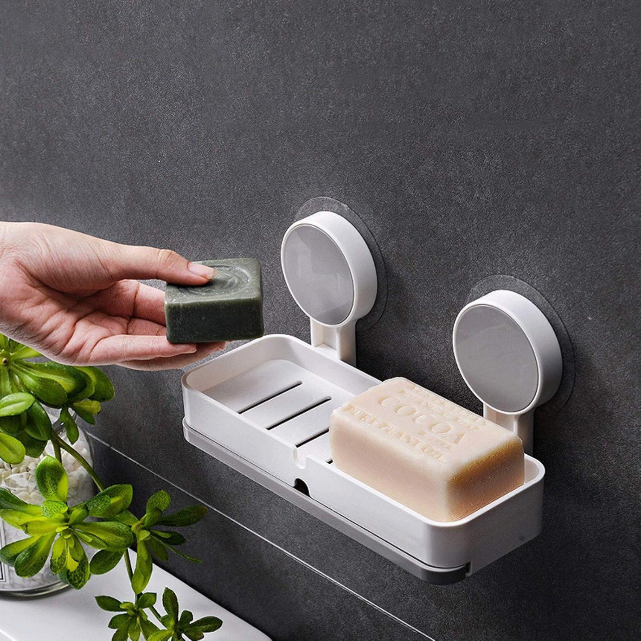 Wall-Mounted Soap Dish Holder with Drainage & Strong Suction Cups